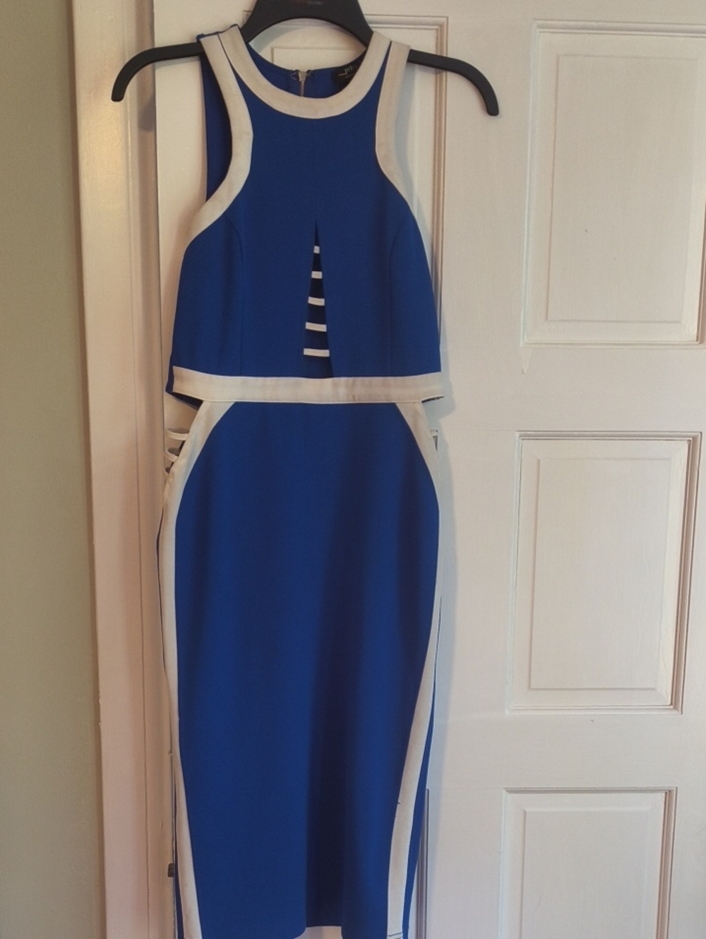privy Blue and White Paneled Midi Dress